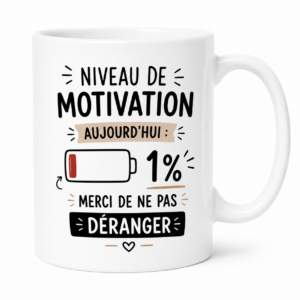 Mug humour Niveau de motivation | Mug original