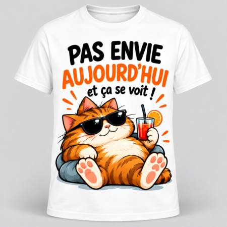 T-shirt humour blanc « Trop de boulot ? Café d'abord » avec une tasse de café