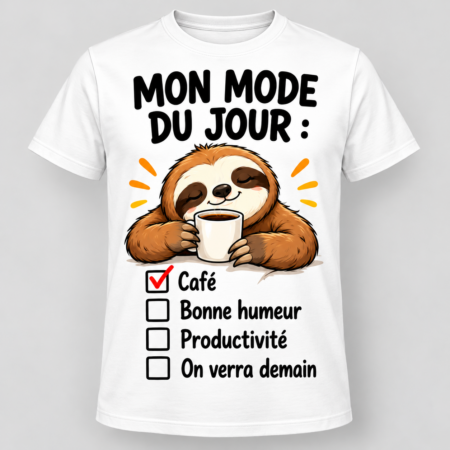 T-shirt blanc « La vie est meilleure avec un chien » avec un chien souriant