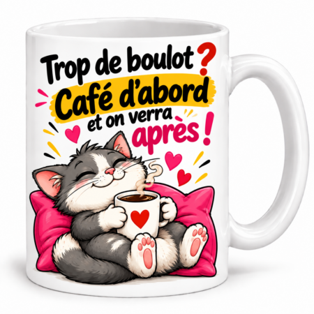 Mug humour “Trop de boulot ? Café d'abord et on verra après”