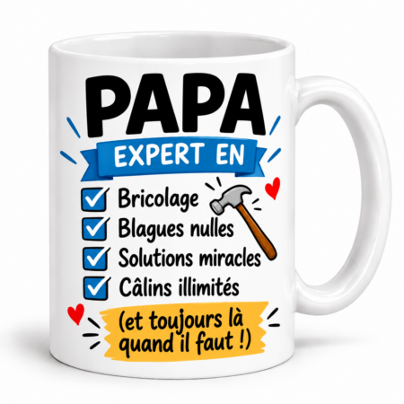 Mug humour “Papa expert en bricolage, blagues nulles…”