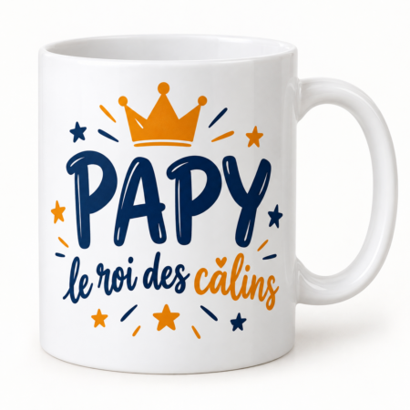 Mug blanc illustré « PAPY le roi des câlins »