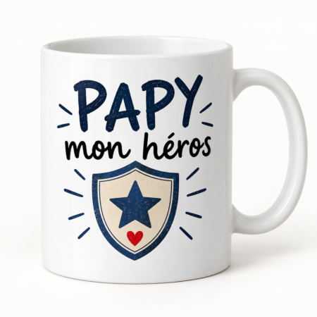 Mug blanc illustré « PAPY mon héros »
