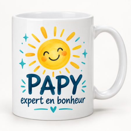 Mug blanc illustré « PAPY expert en bonheur »