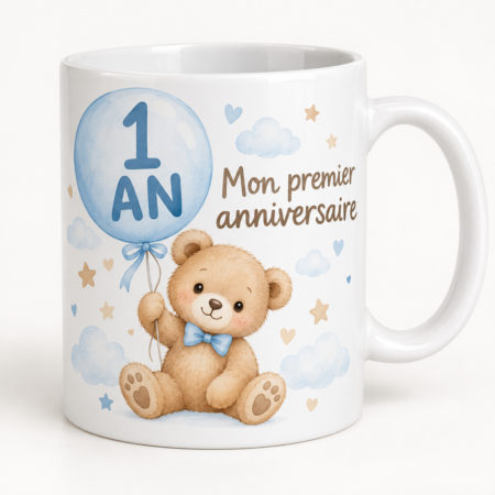 Mug blanc illustré « 1 AN Mon premier anniversaire »