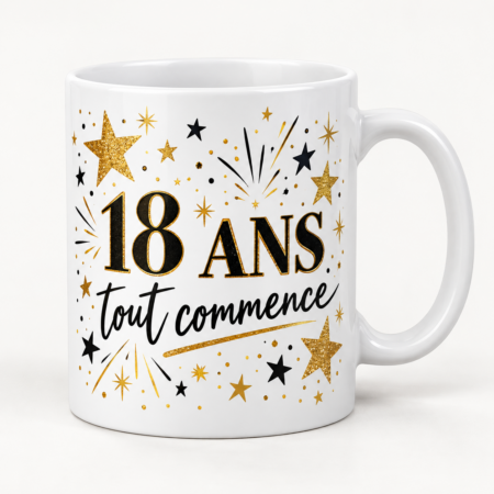 Mug blanc illustré « 18 ANS tout commence »
