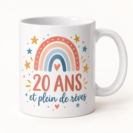 Mug blanc illustré « 20 ANS et plein de rêves »