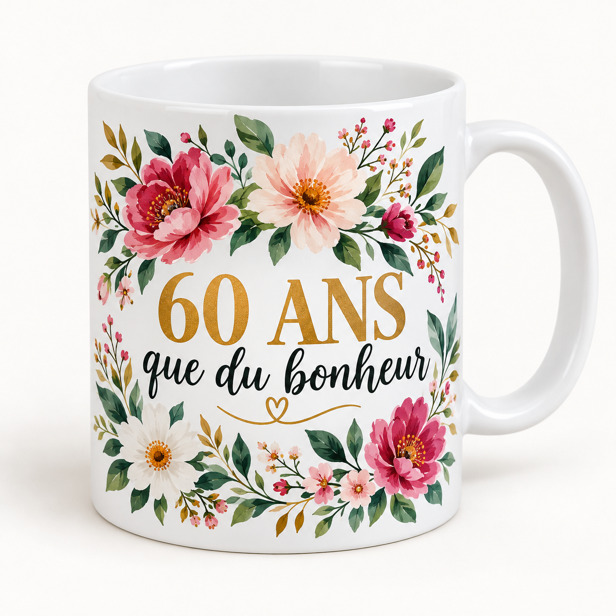 Mug blanc illustré « 60 ANS que du bonheur »