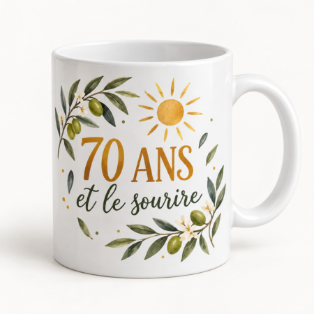 Mug blanc illustré « 70 ANS et le sourire »