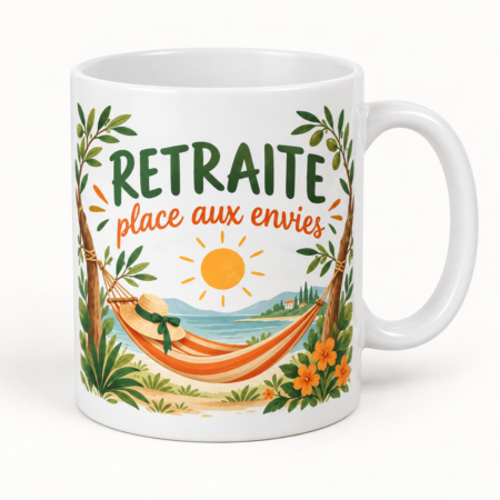 Mug blanc illustré « RETRAITE place aux envies »