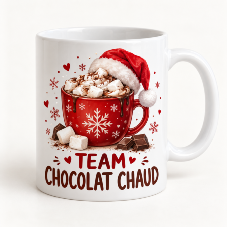 Mug blanc illustré « TEAM CHOCOLAT CHAUD »