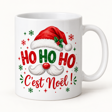Mug blanc illustré « HO HO HO C’est Noël ! »