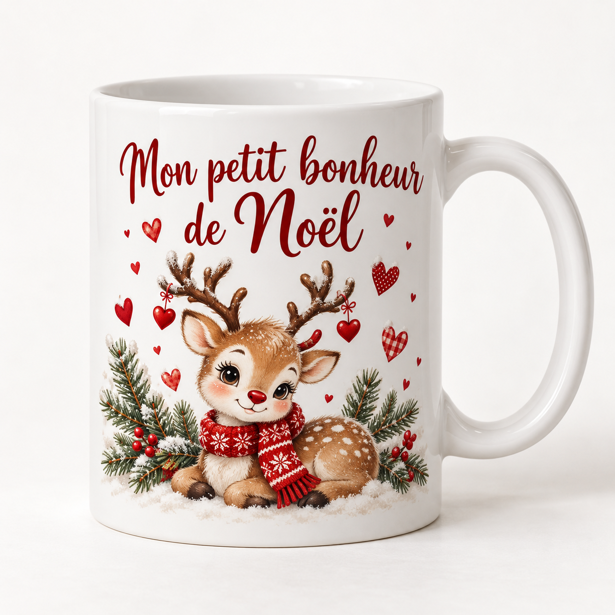 Mug blanc illustré « Mon petit bonheur de Noël »