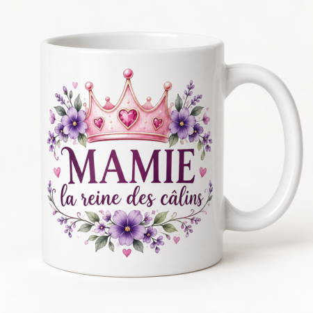 Mug blanc illustré « MAMIE la reine des câlins »