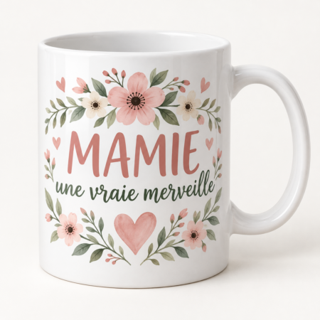 Mug blanc illustré « MAMIE une vraie merveille »