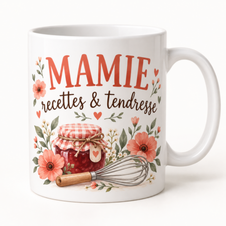 Mug blanc illustré « MAMIE recettes & tendresse »