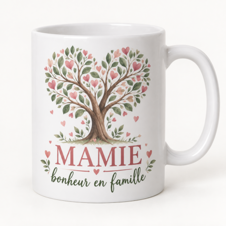 Mug blanc illustré « MAMIE bonheur en famille »