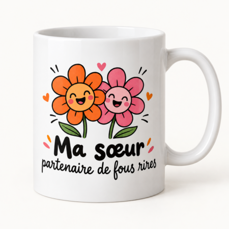 Mug blanc illustré « Ma sœur partenaire de fous rires »