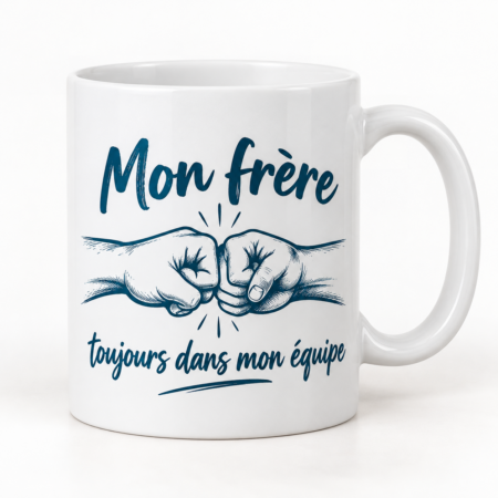 Mug blanc illustré « Mon frère toujours dans mon équipe »