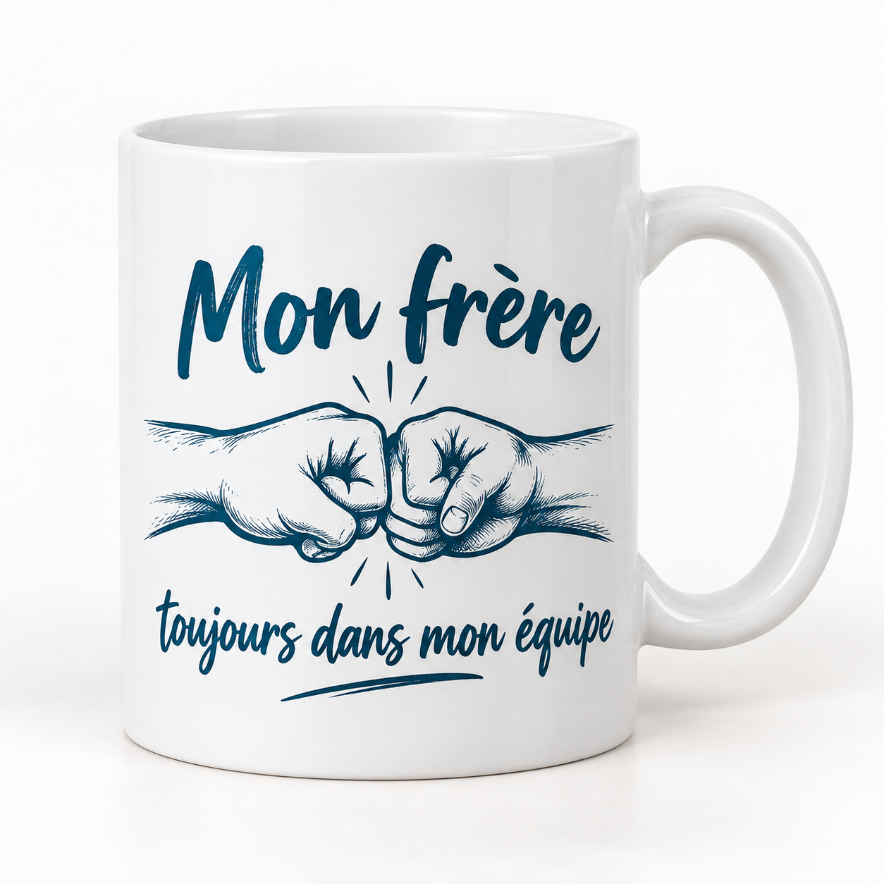 Mug blanc illustré « Mon frère toujours dans mon équipe »