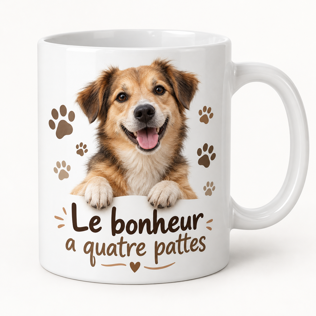 Mug blanc illustré « Le bonheur a quatre pattes »