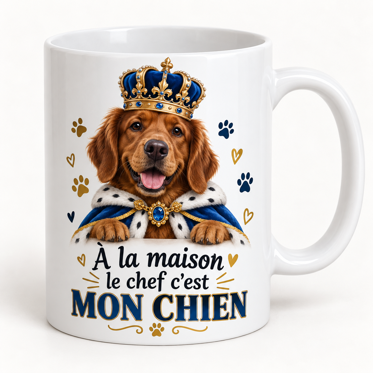 Mug blanc illustré « À la maison le chef c’est MON CHIEN »