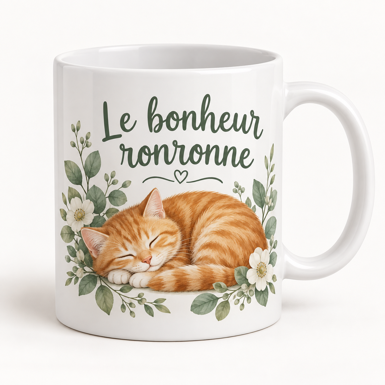 Mug blanc illustré « Le bonheur ronronne »