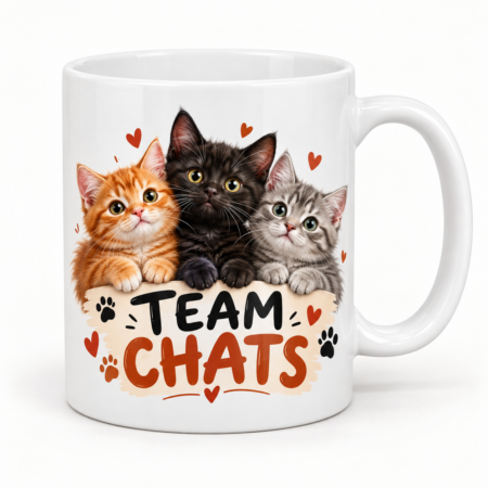 Mug blanc illustré « TEAM CHATS »