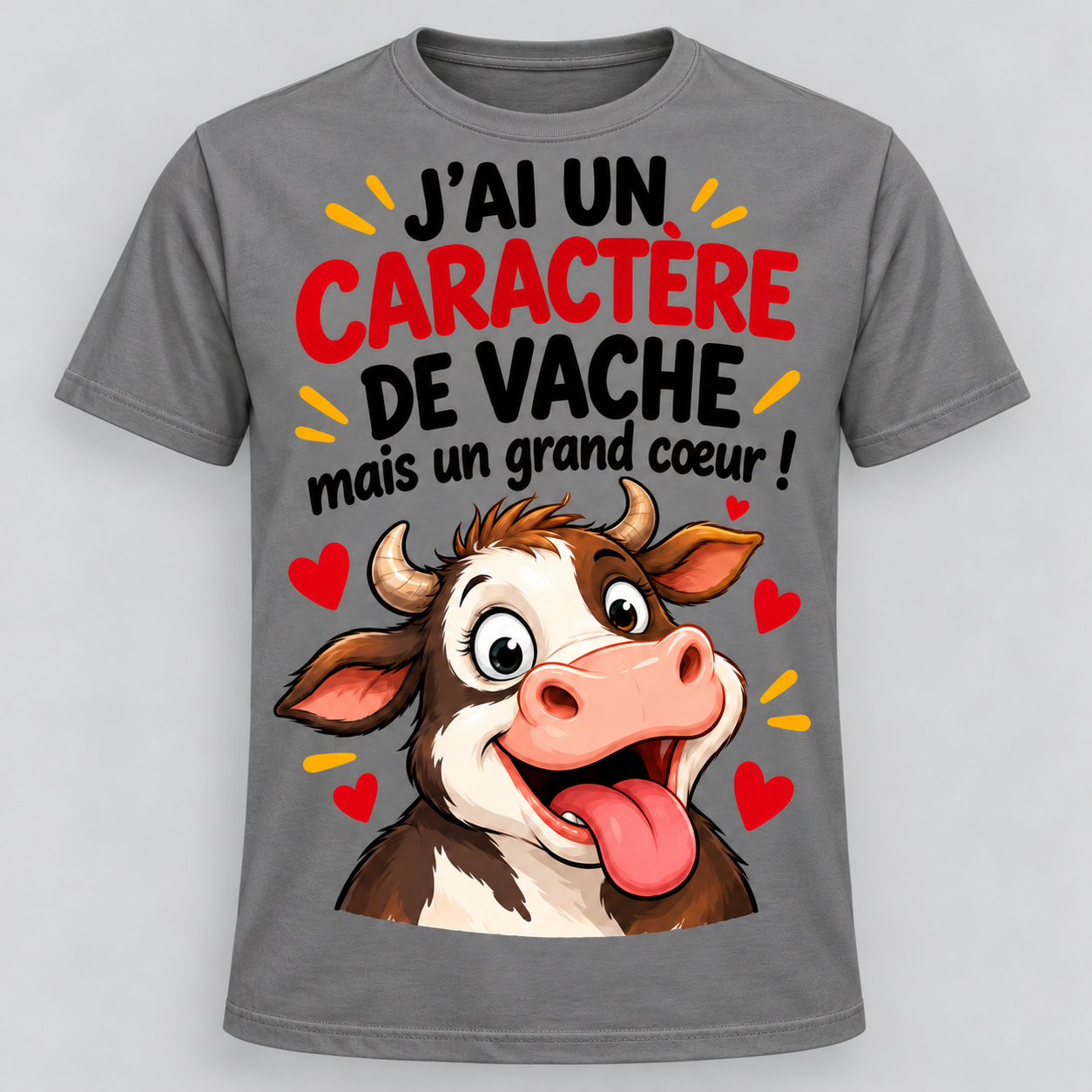 T-shirt humour “J'ai un caractère de vache mais un grand cœur” – Image 3