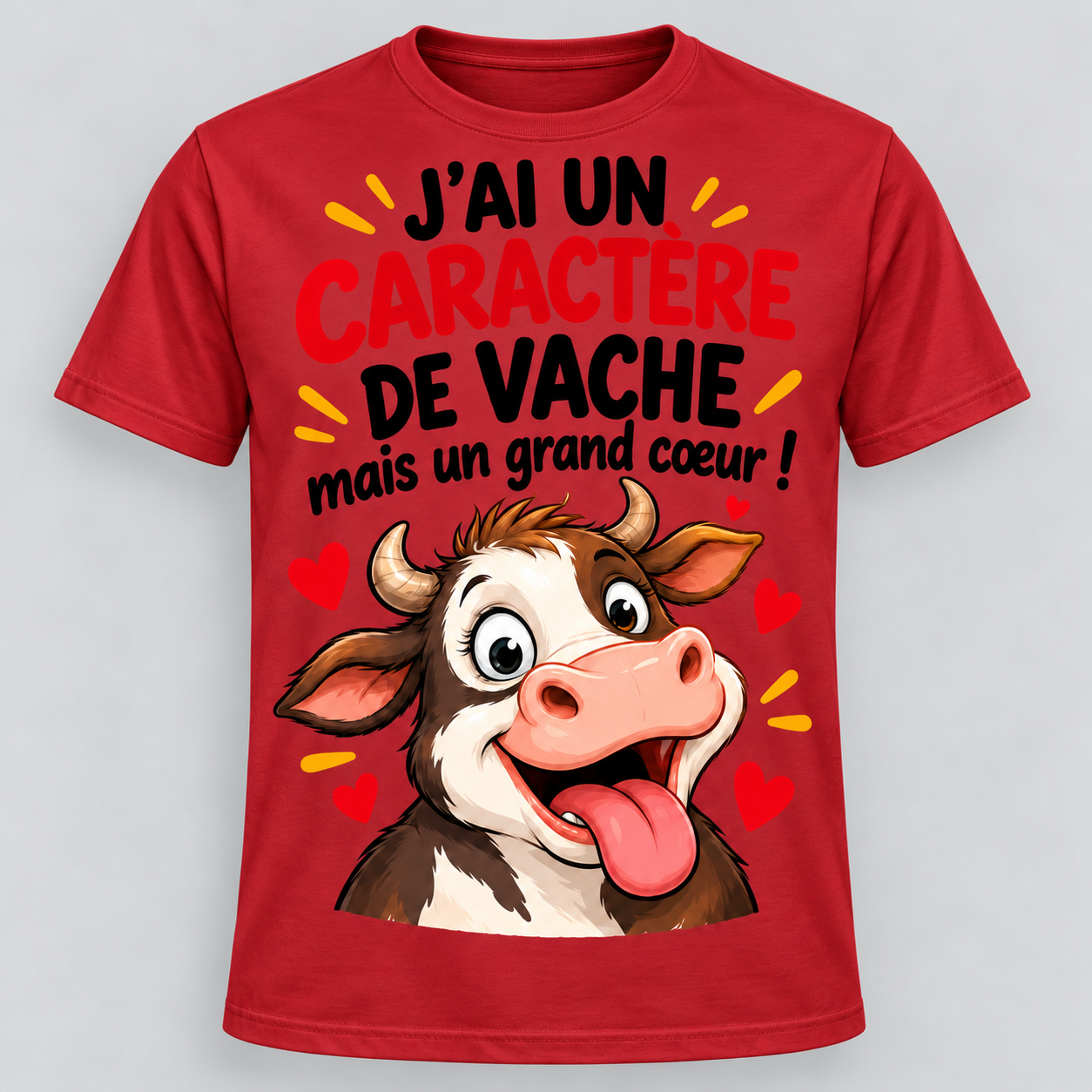 T-shirt humour “J'ai un caractère de vache mais un grand cœur” – Image 4