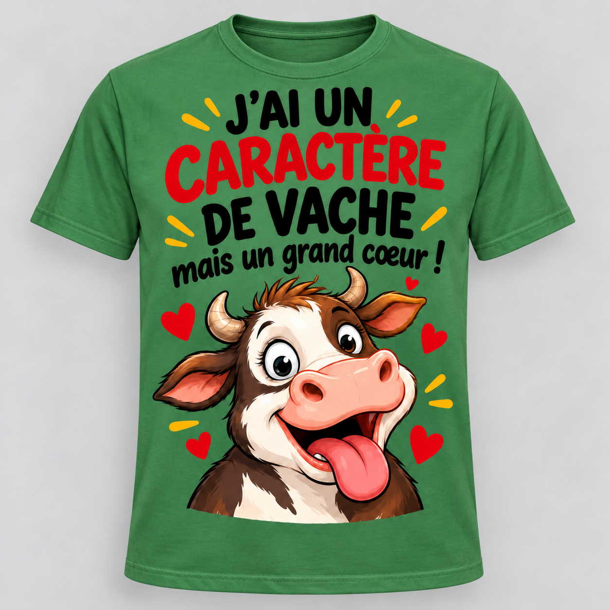 T-shirt humour “J'ai un caractère de vache mais un grand cœur” – Image 9