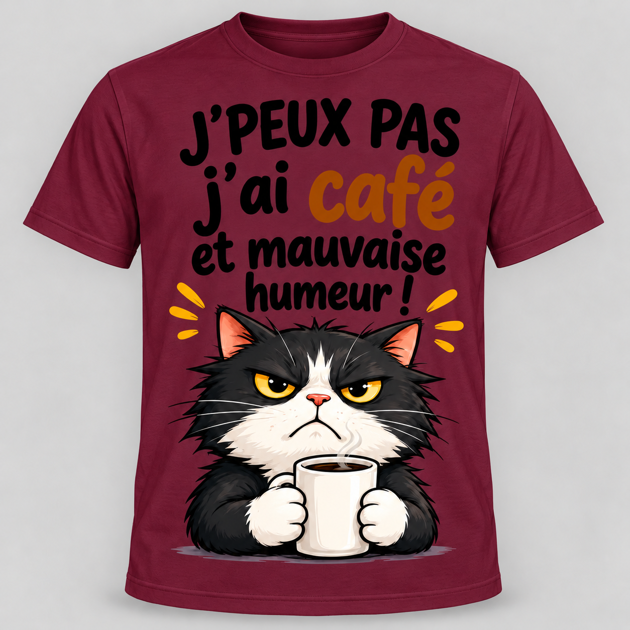 T-shirt humour “J'peux pas j'ai café et mauvaise humeur” – Image 5
