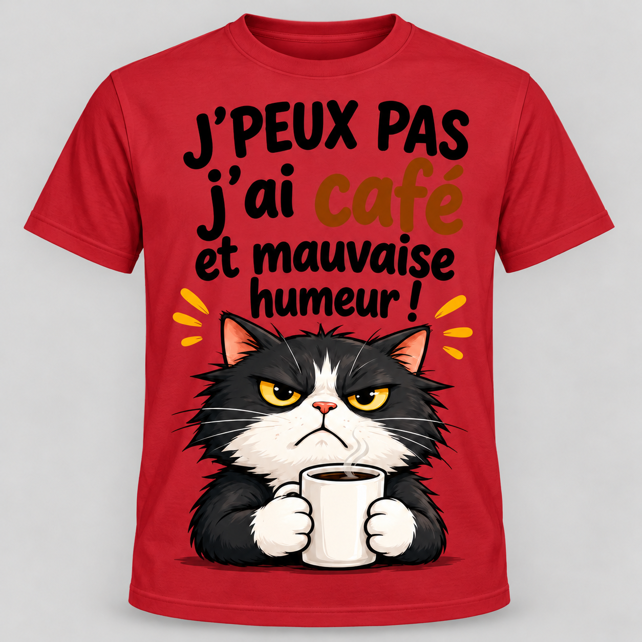 T-shirt humour “J'peux pas j'ai café et mauvaise humeur” – Image 4