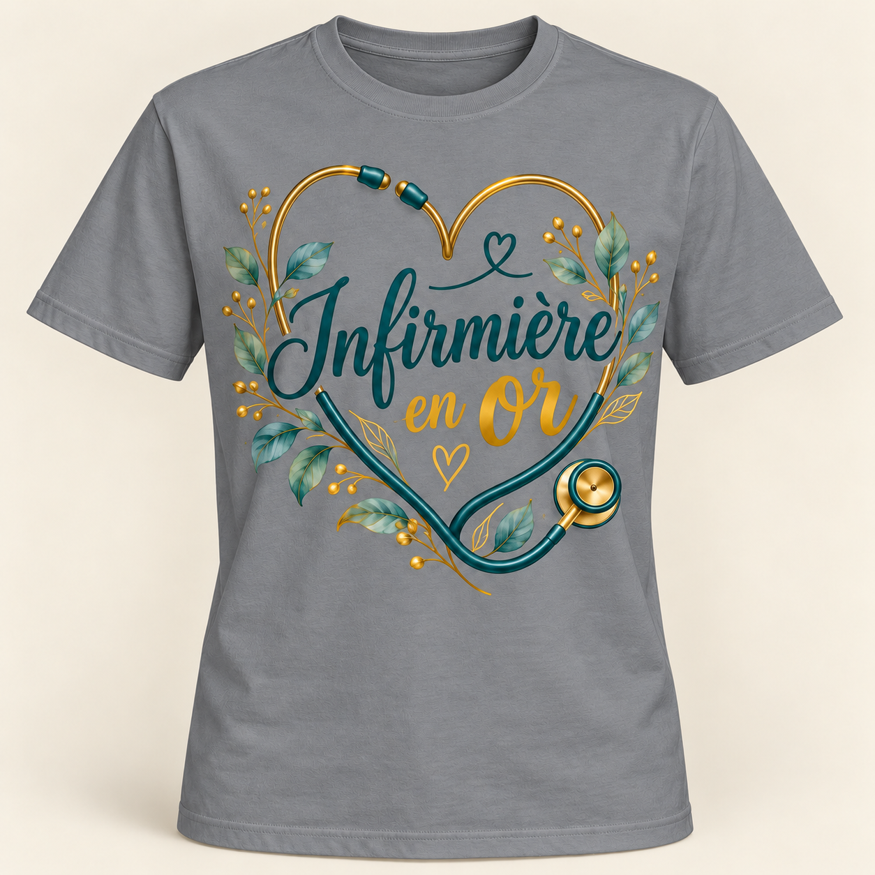 T-shirt Infirmière en or – Image 3