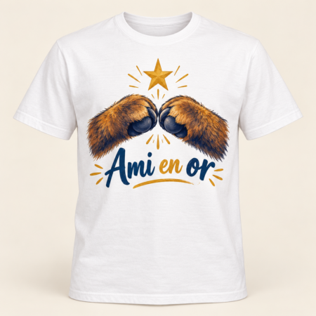 T-shirt Ami en or — motif présenté sur t-shirt blanc