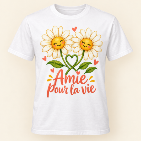 T-shirt Amie pour la vie — motif présenté sur t-shirt blanc