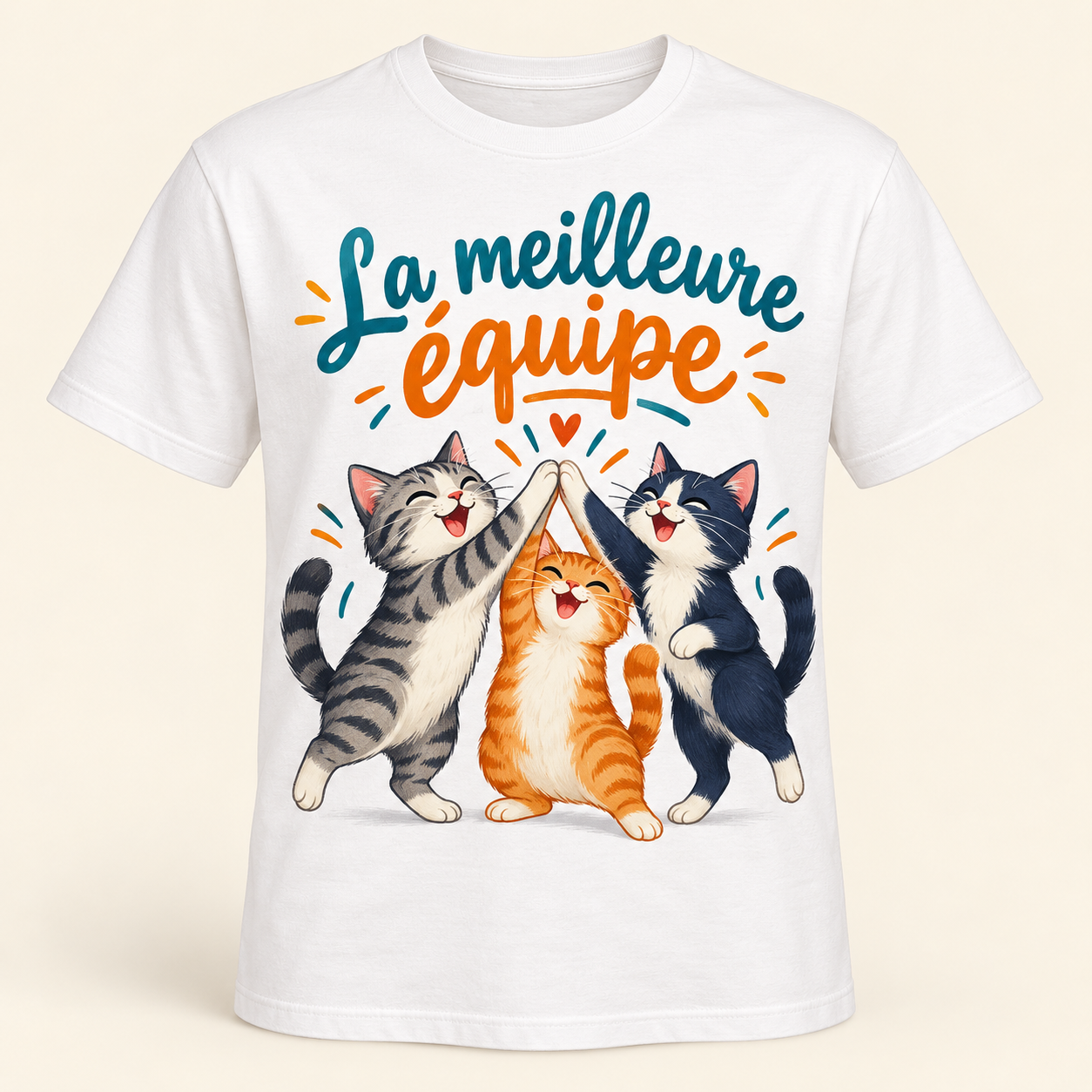 T-shirt La meilleure équipe — motif présenté sur t-shirt blanc