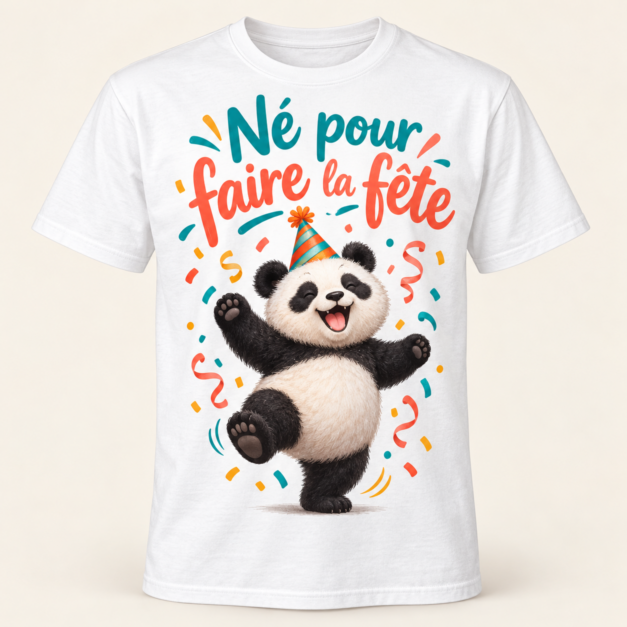 T-shirt Né pour faire la fête — motif présenté sur t-shirt blanc