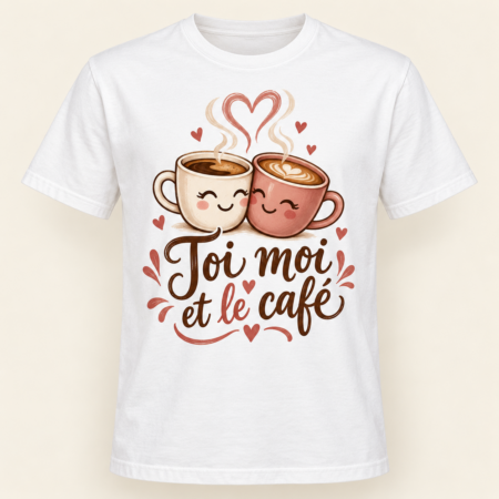 T-shirt Toi moi et le café — motif présenté sur t-shirt blanc