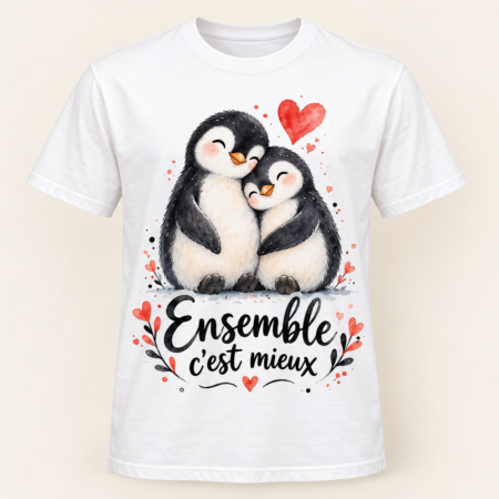 T-shirt Ensemble c’est mieux — motif présenté sur t-shirt blanc