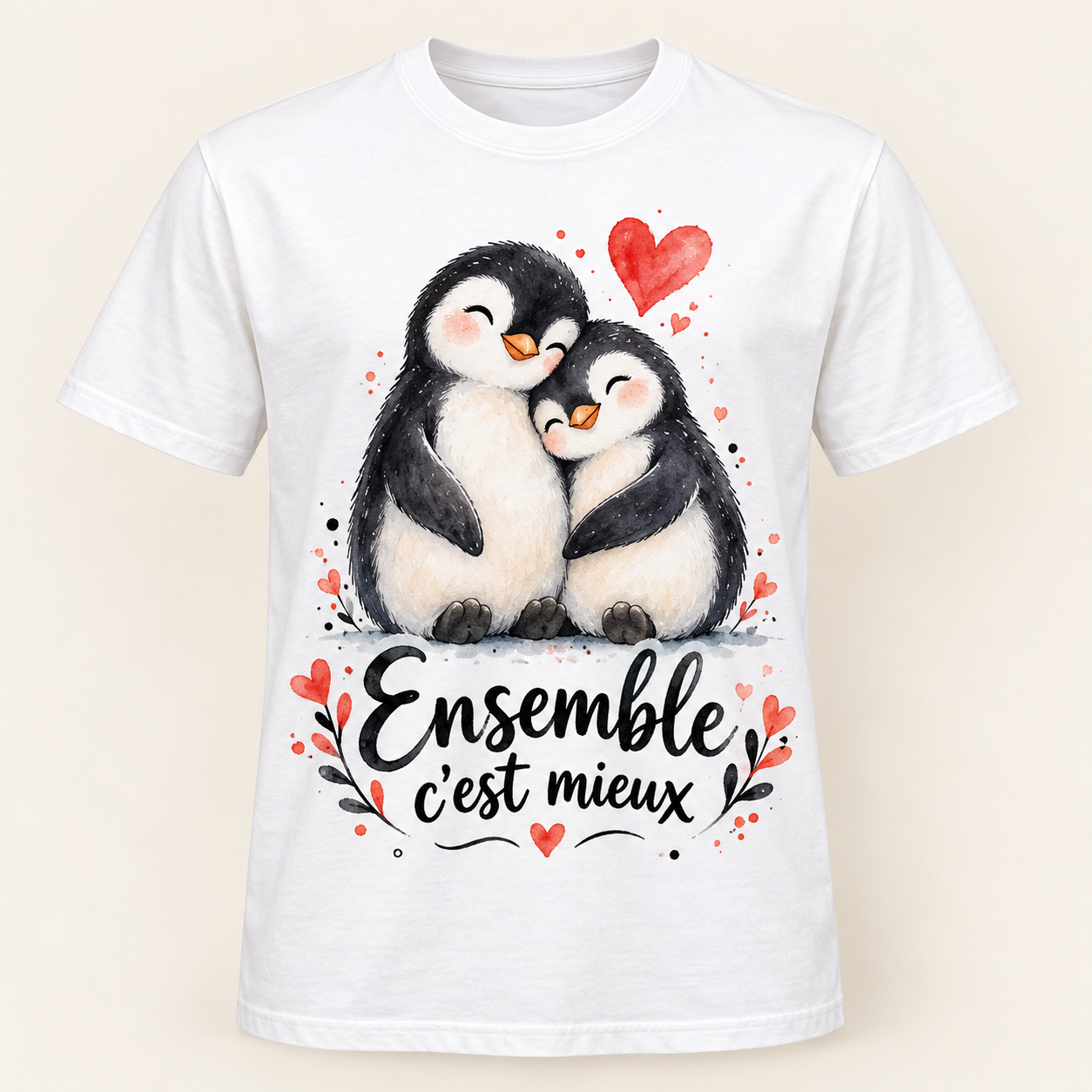 T-shirt Ensemble c’est mieux — motif présenté sur t-shirt blanc