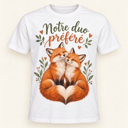 T-shirt Notre duo préféré — motif présenté sur t-shirt blanc