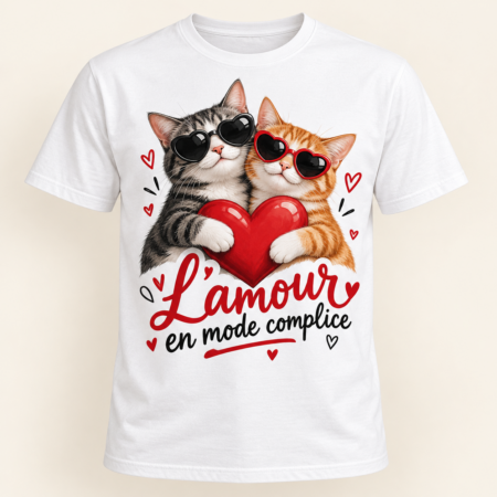 T-shirt L’amour en mode complice — motif présenté sur t-shirt blanc