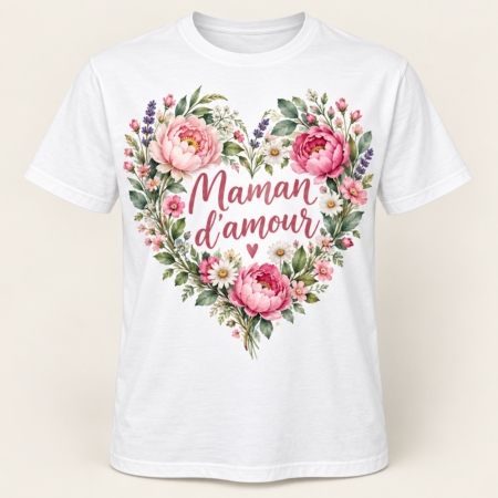 T-shirt Maman d’amour — motif présenté sur t-shirt blanc