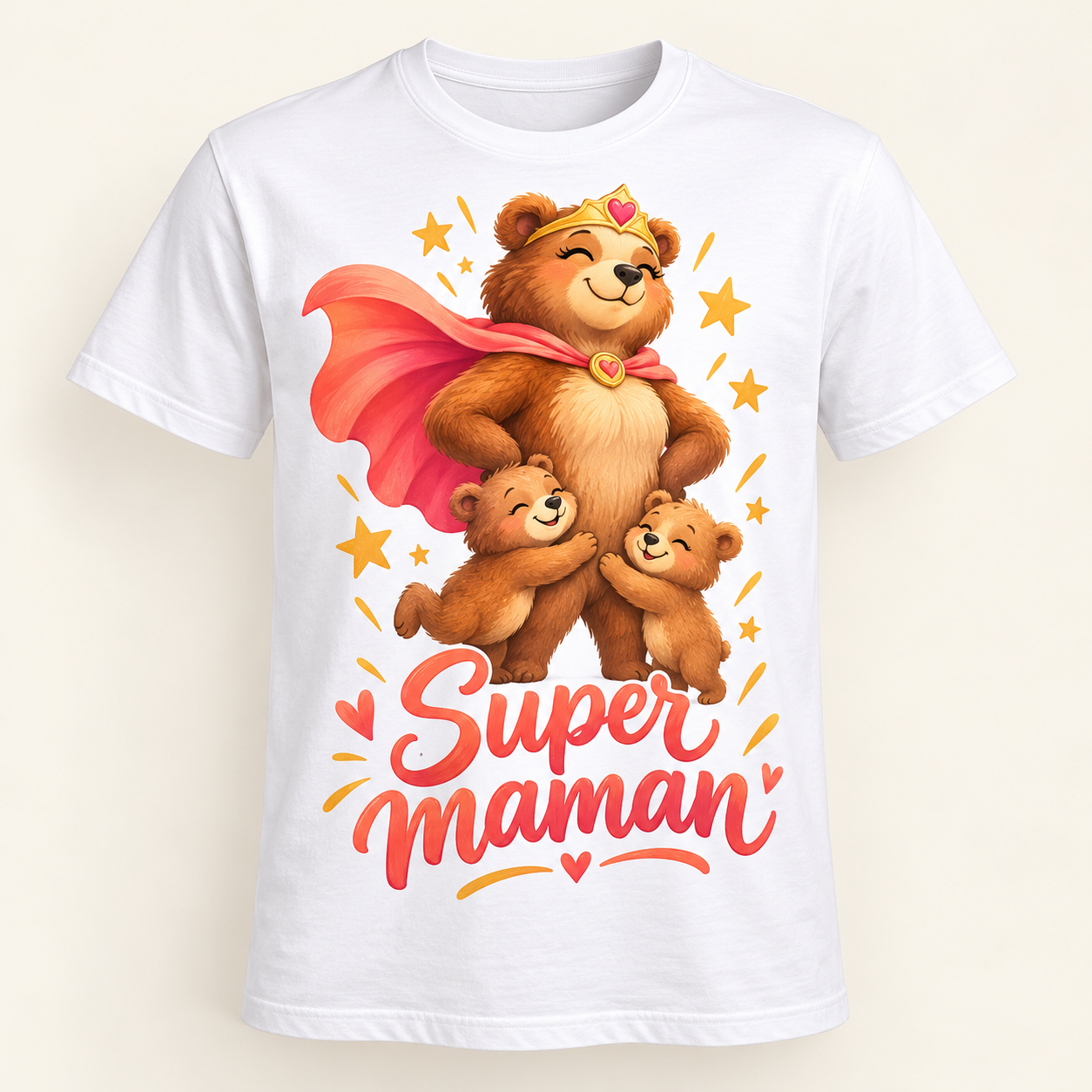 T-shirt Super maman — motif présenté sur t-shirt blanc
