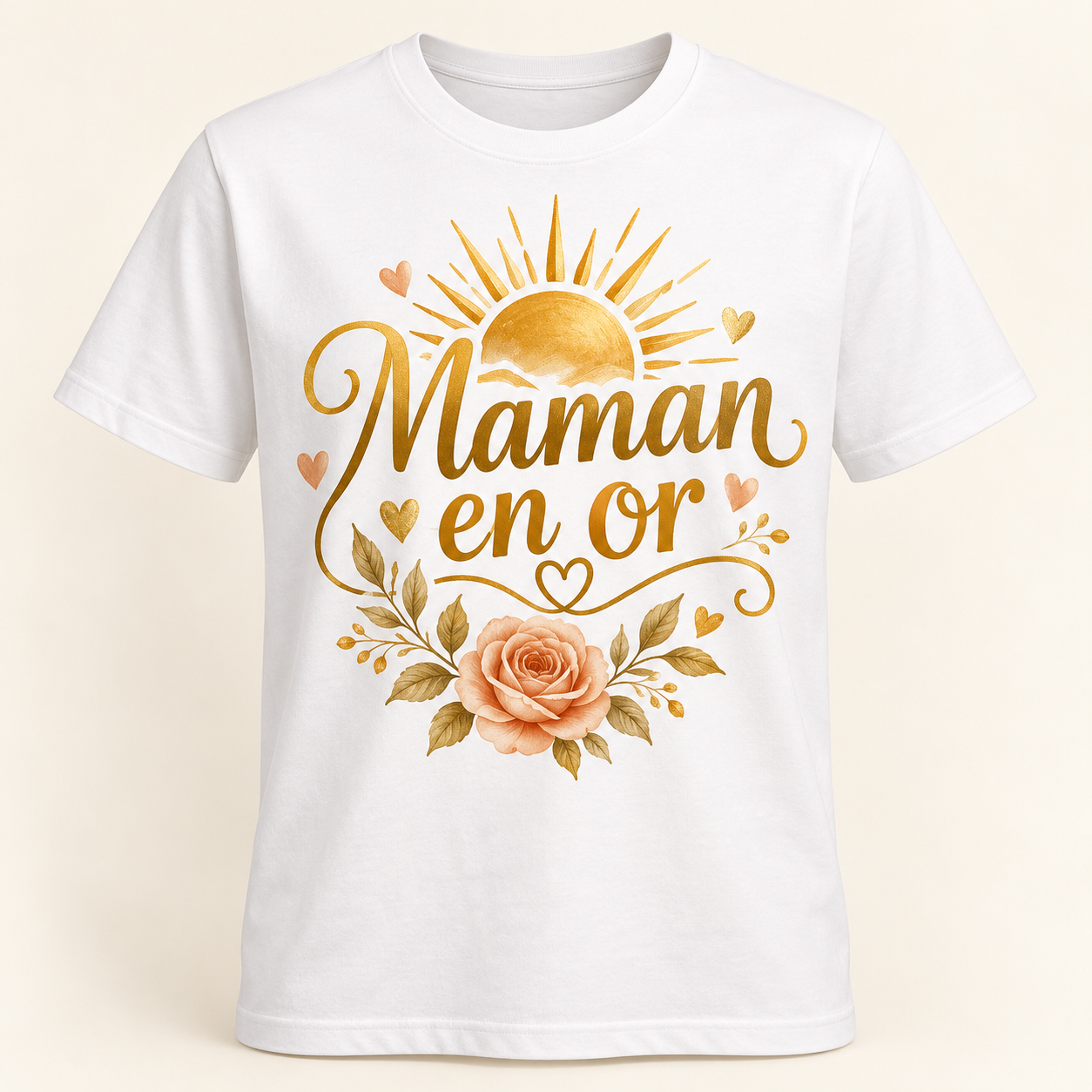 T-shirt Maman en or — motif présenté sur t-shirt blanc