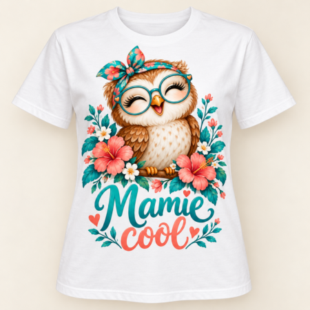 T-shirt Mamie cool — motif présenté sur t-shirt blanc