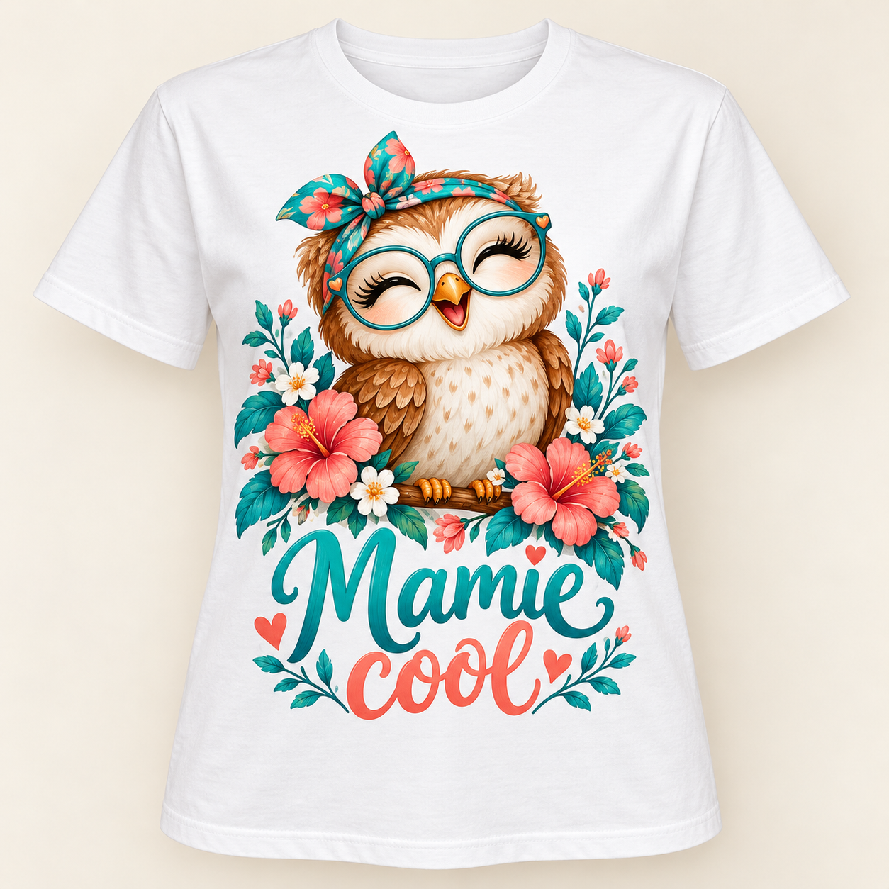 T-shirt Mamie cool — motif présenté sur t-shirt blanc