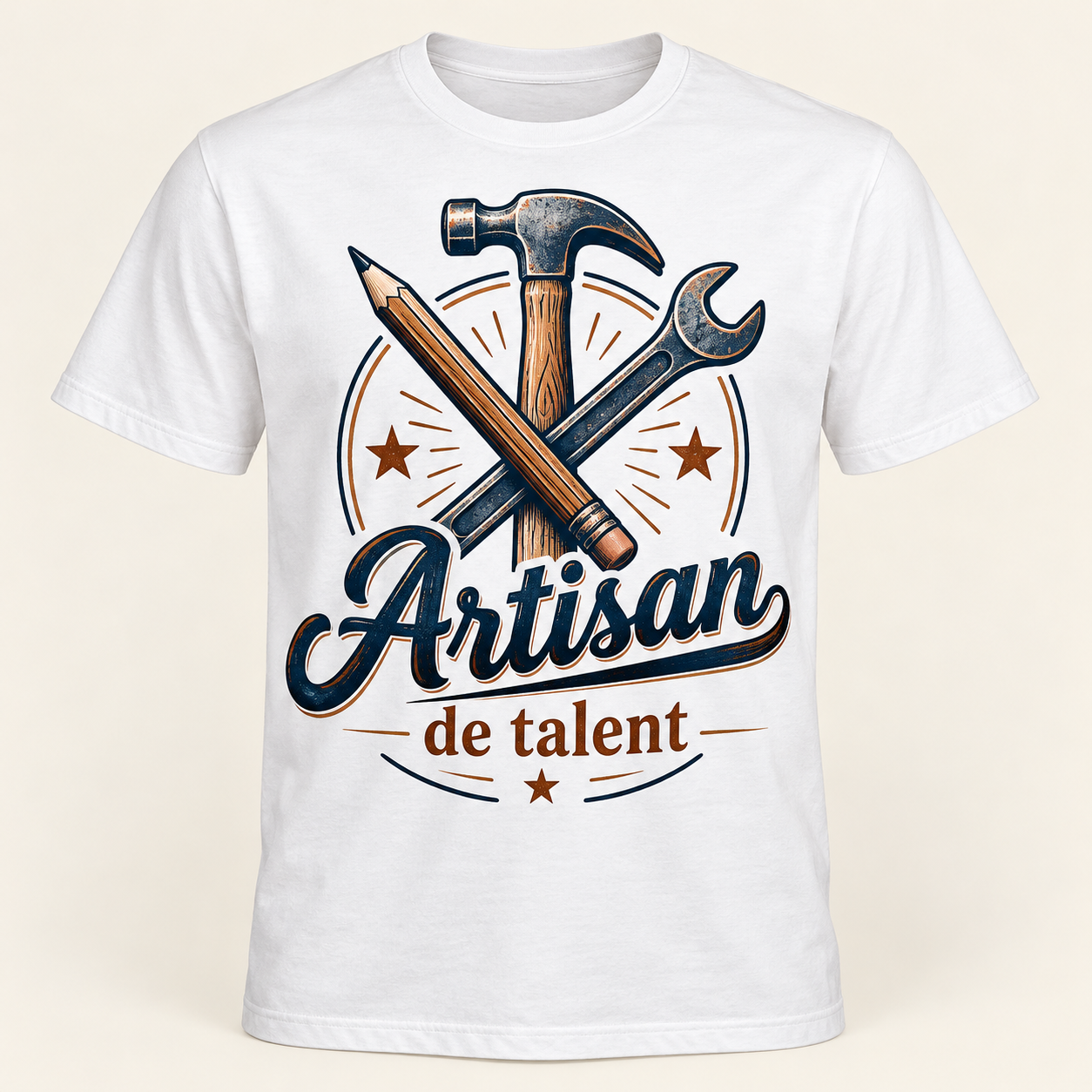 T-shirt Artisan de talent — motif présenté sur t-shirt blanc
