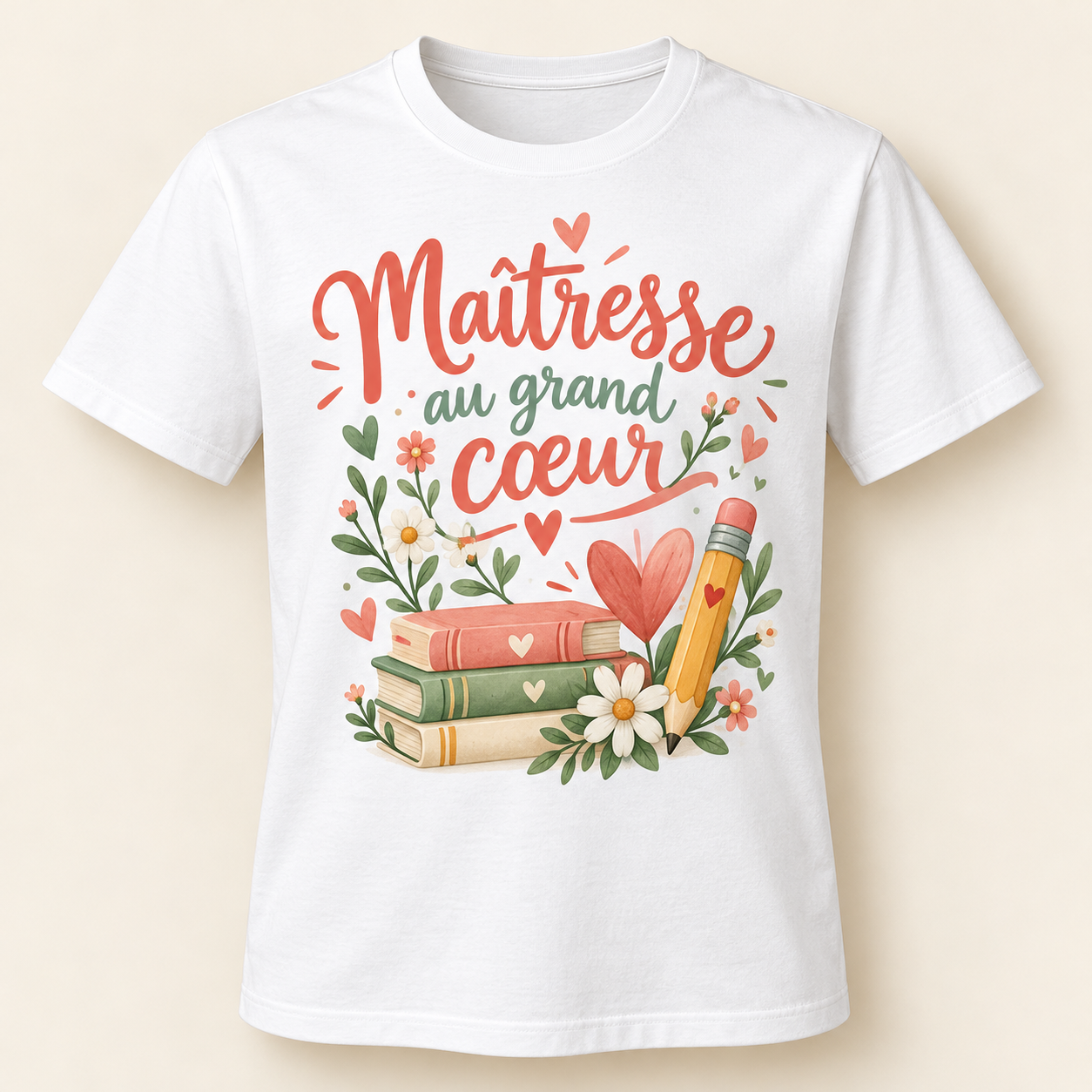 T-shirt Maîtresse au grand cœur — motif présenté sur t-shirt blanc